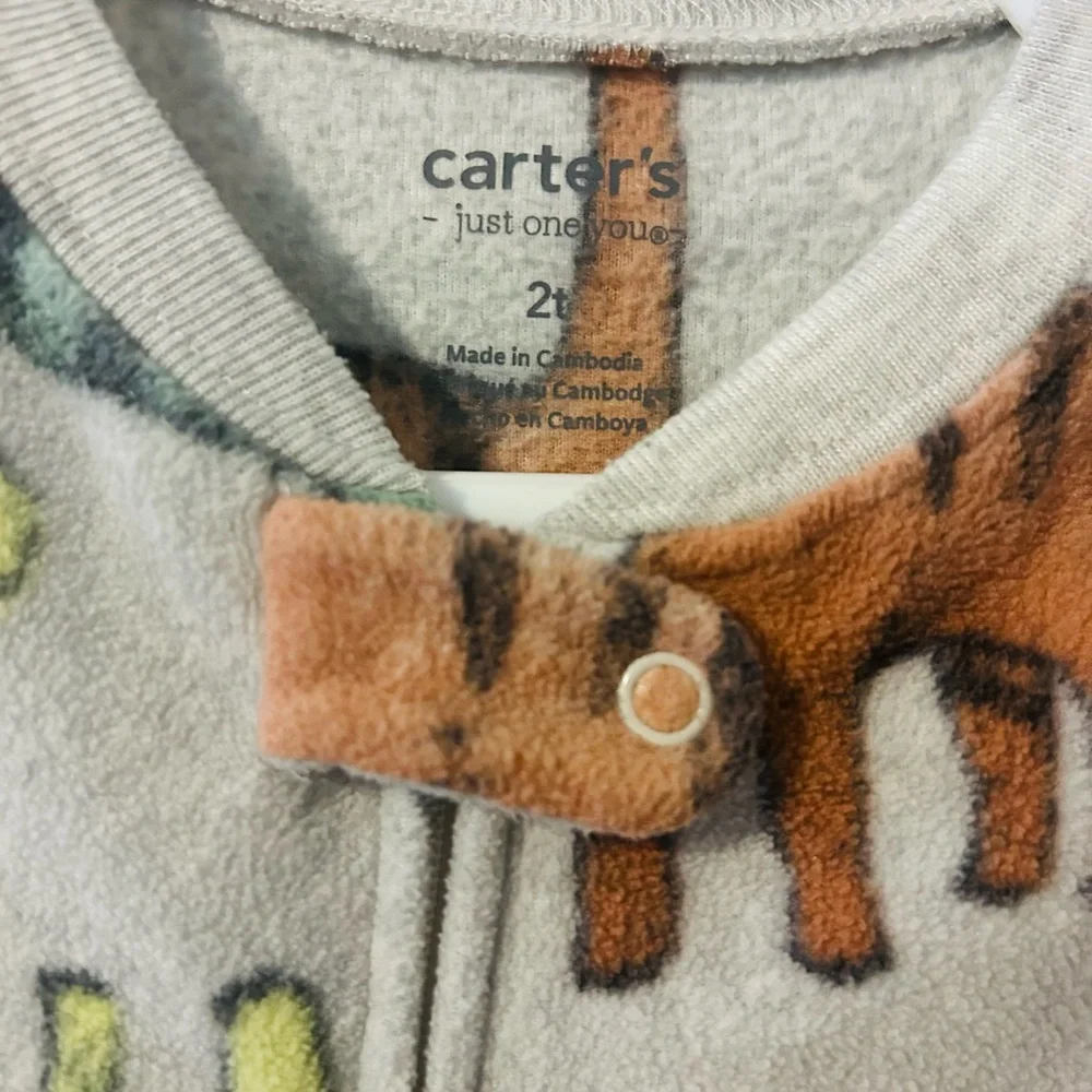 Carter's Gray Boys Dinosaur Print, Long Sleeve Zip-Up 1 piece Pajamas Footie.2T.